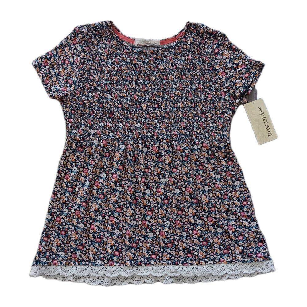 Rewind Top Womens Medium Floral Lace Embroidered Hem Smocked Peplum Pleated NWT